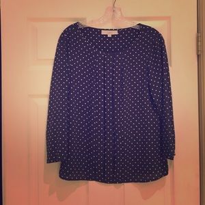 LOFT Navy and light pink dots with front pleat